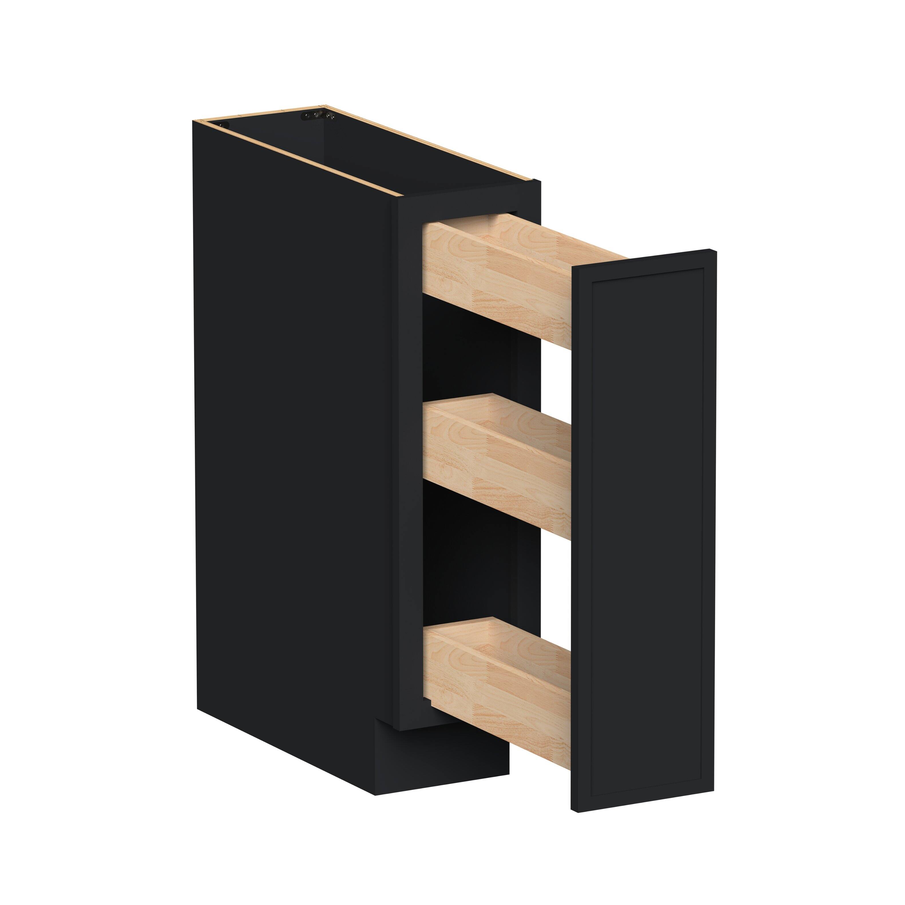 Angle. Boyel Living - 9-in W x 34.5-in H x 24-in D Shaker RTA Kitchen Spice Pull-Out Base Cabinet with Soft-Close - Black.