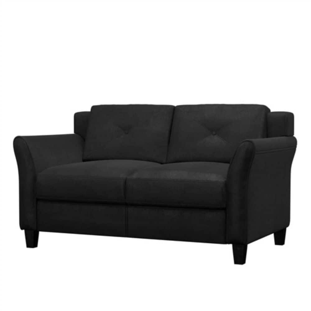 Hivvago - Modern Upholstered Loveseat Sofa in Black Microfiber with Button Tufted Cushions - Black