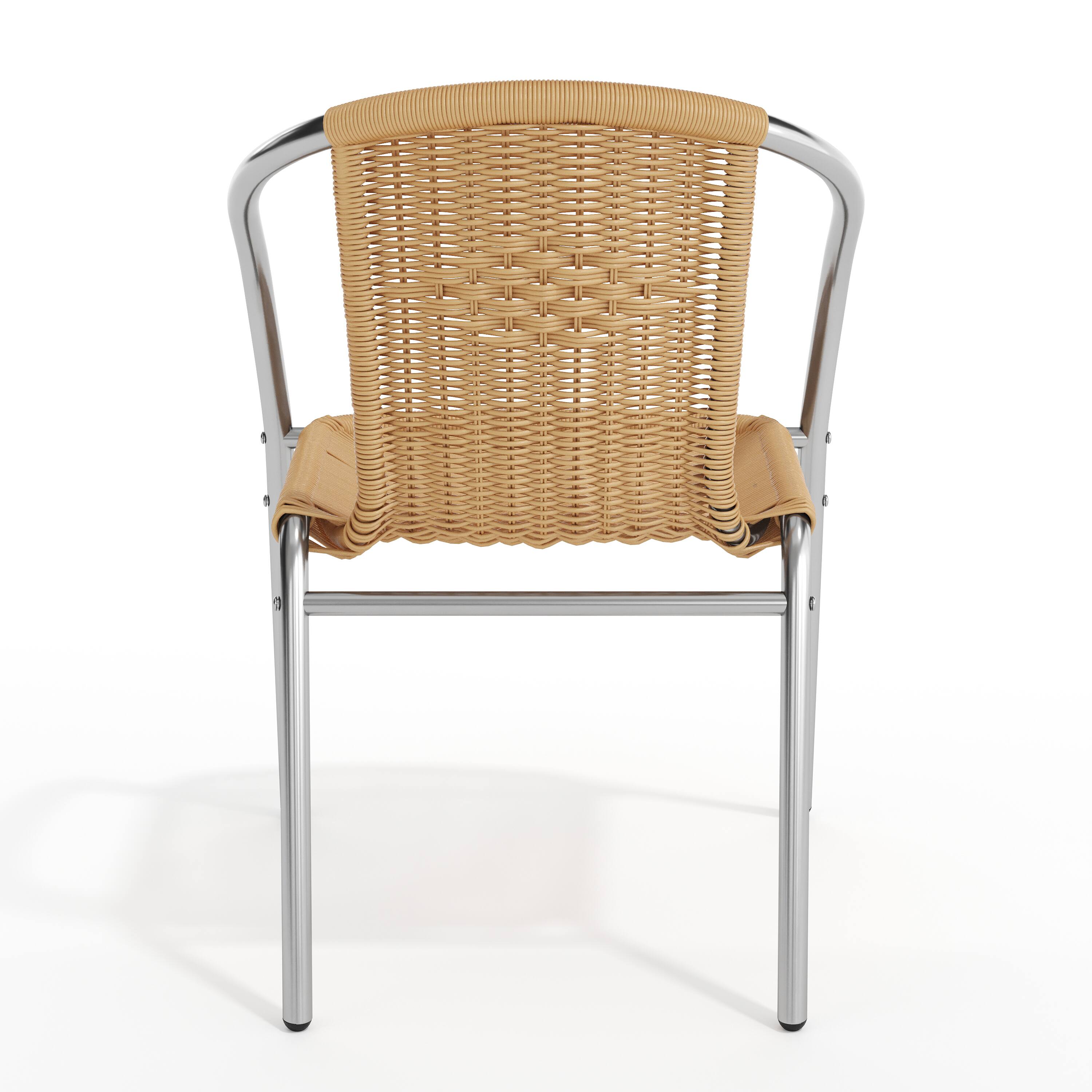 Alt View 7. Emma + Oliver - Commercial Aluminum/Rattan Restaurant Dining Stack Chair - Aluminum and Beige.