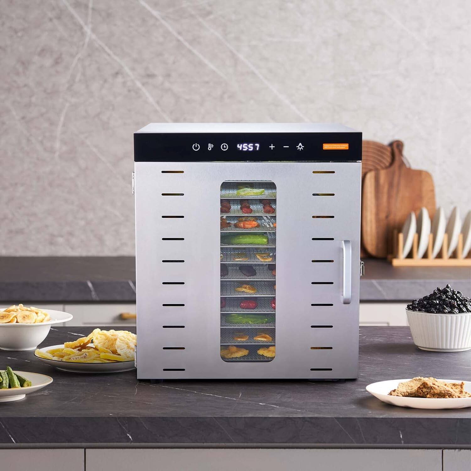 Front. MOOSOO - Food Dehydrator Machine, 10 Tray Stainless Steel 1000W Electric Food Dryer with Digital Adjustable Timer & Temperature - Silver.