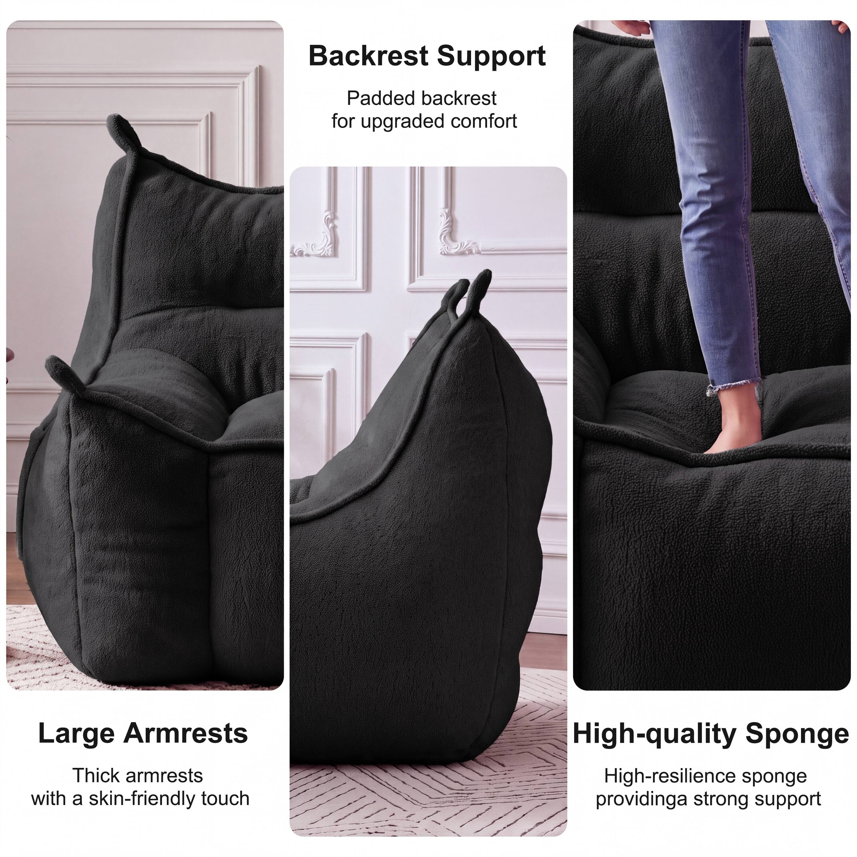 Backrest Support  
Padded backrest for upgraded comfort

Large Armrests  
Thick armrests with a skin-friendly touch

High-quality Sponge  
High-resilience sponge providing a strong support