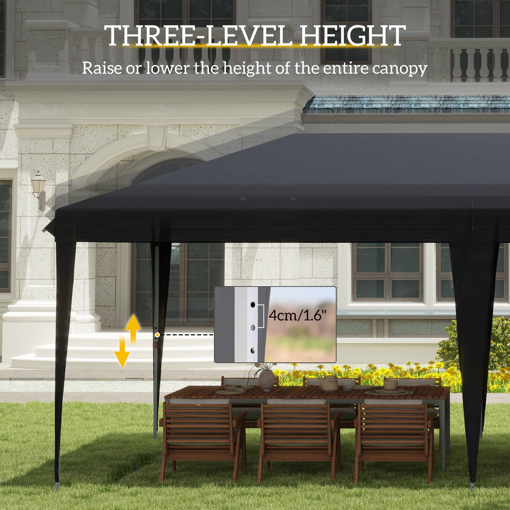 THREE-LEVEL HEIGHT
Raise or lower the height of the entire canopy
4cm/1.6"