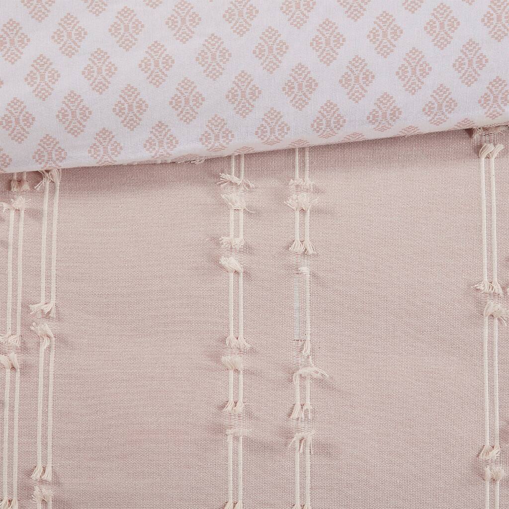 Alt View 5. Gracie Mills - Gracie Mills Trujillo 3-Piece Embroidered Stripes Cotton Jacquard Comforter Set - Blush.