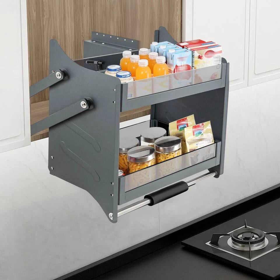 Alt View 1. Home Collection - 24 Inch Pull-Down Kitchen Cabinet Shelf Organizer with Hydraulic System - Black.