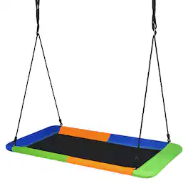 Gymax - 60'' Kids Giant Tree Rectangle Swing 700 lbs w/ Adjustable Hanging Ropes Blue++Green - Orange