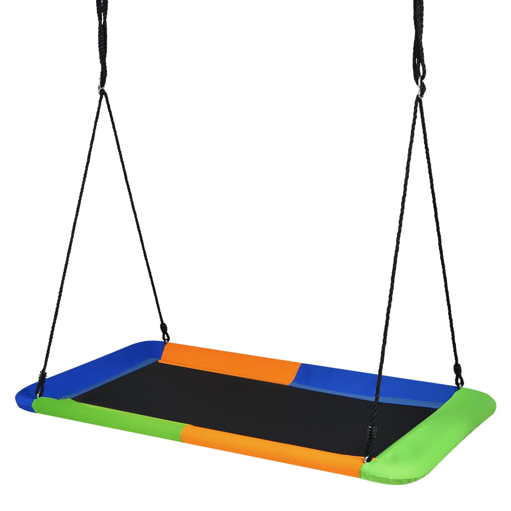 Front. Gymax - Gymax 60'' Kids Giant Tree Rectangle Swing 700 lbs w/ Adjustable Hanging Ropes Blue+Orange+Green - Orange.