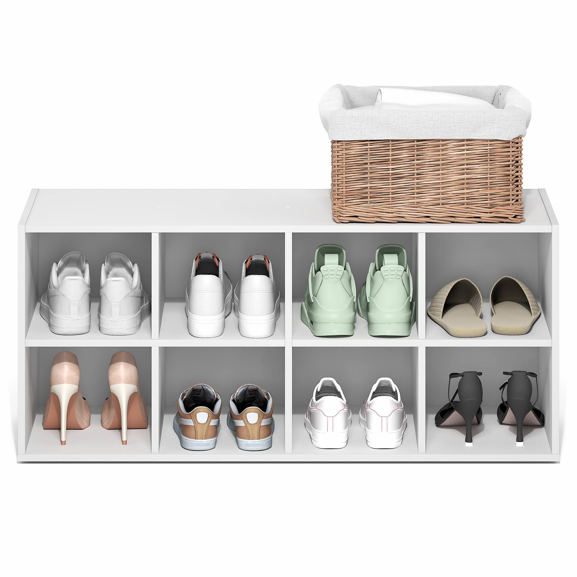 Alt View 3. Furinno - FANO Shoe Rack, 8-Cube Shoe Organizer, Stackable Shoe Storage, for Closet Entryway, Office, Garage - White.