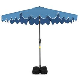 Costway - 9 FT Patio Umbrella with Weighted Base Sandbags Push Button Tilt Crank Sturdy Ribs - Blue