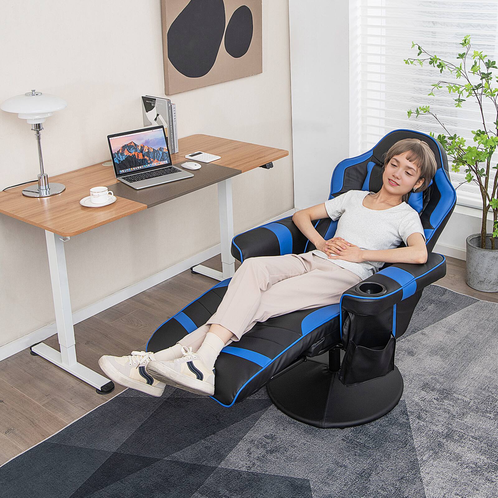Alt View 8. Ecooso - Office Chair Massage Gaming Recliner with Adjustable Height and Full Support - Blue.