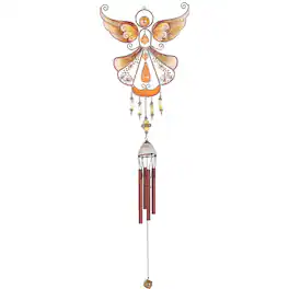 FC Design - 33" Long Yellow Angel Copper and Gem Wind Chime Outdoor Patio or Garden Hanging Decoration - Multi-Color