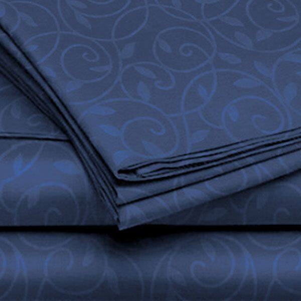 Alt View 1. Plazatex - 1800 Series Vine Embossed Wrinkle Resistant Sheet 4pc SetQueen - Navy - NV.