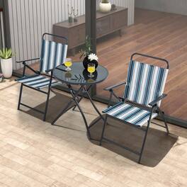 Mondawe - 3 Piece Outdoor Folding Chair Set with Round Table Portable Bistro Set for Patio - Black