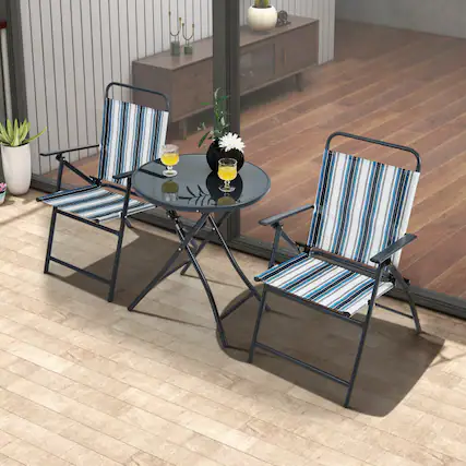 Front. Mondawe - 3 Piece Outdoor Folding Chair Set with Round Table Portable Bistro Set for Patio - Black.