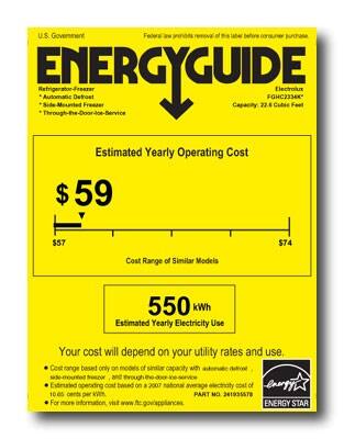 Energy Guide. Frigidaire - Gallery 22.0 Cu. Ft. Counter-Depth Side-by-Side Refrigerator - Pearl White.