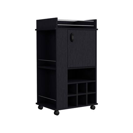 Front. TuHome - Fargo Bar Cart with Cabinet, 6 Built-In Wine Rack, Casters, Living Room or Bar Room - Black.