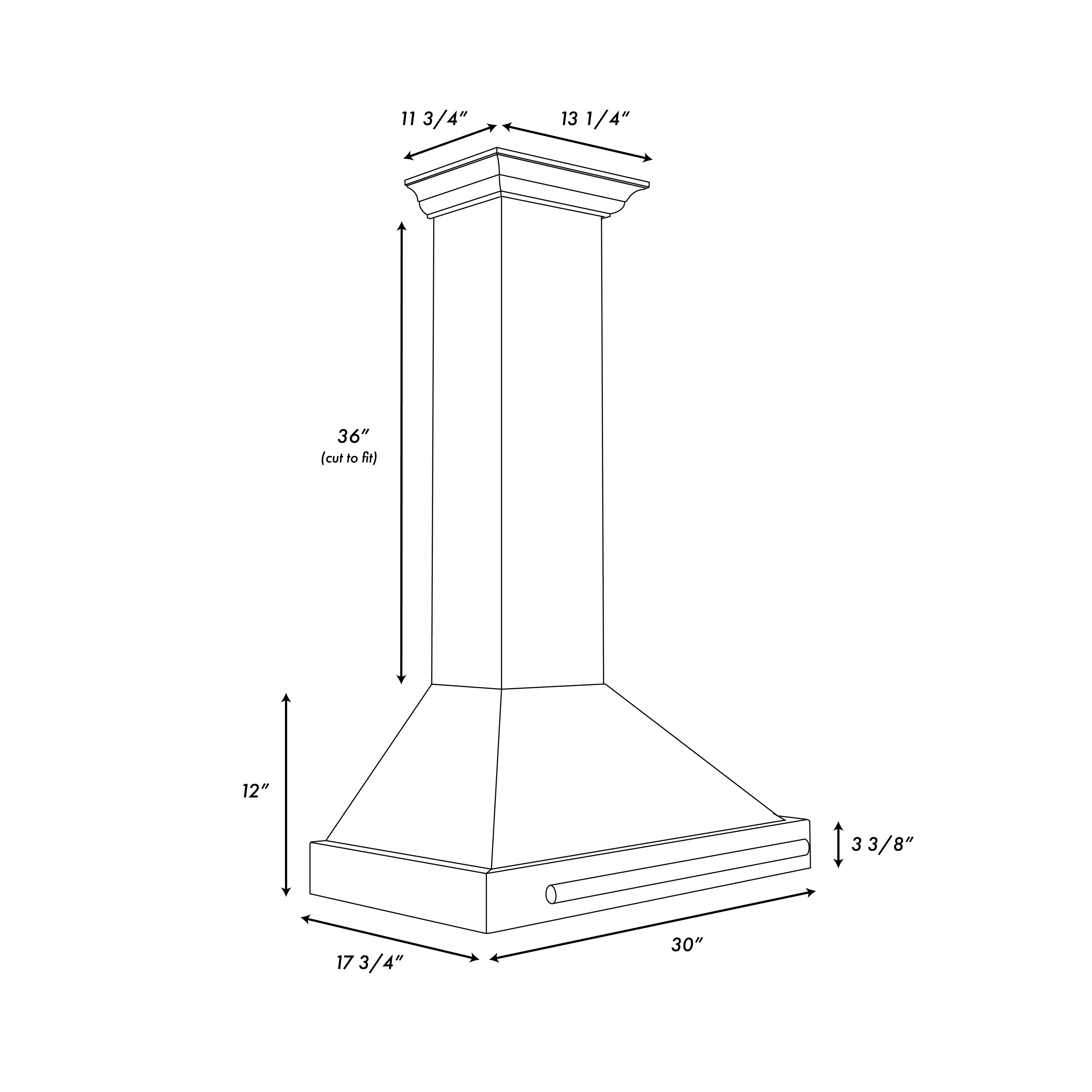 The text on the image reads: 11 3/4" 13 1/4" 36" (cut to 5) 12" 33/8" 17 3/4" 30".