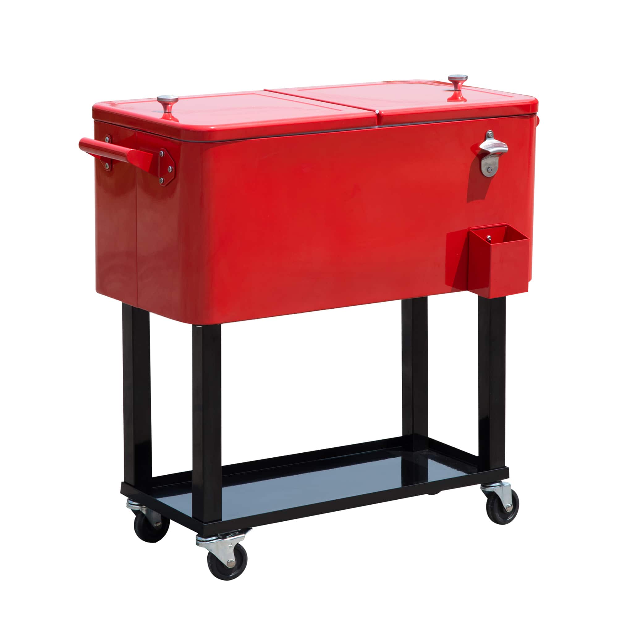 Siljoy - Outsunny 80 QT Rolling Cooling Bins Ice Chest on Wheels Outdoor Stand Up Drink Cooler Cart for Party - Red