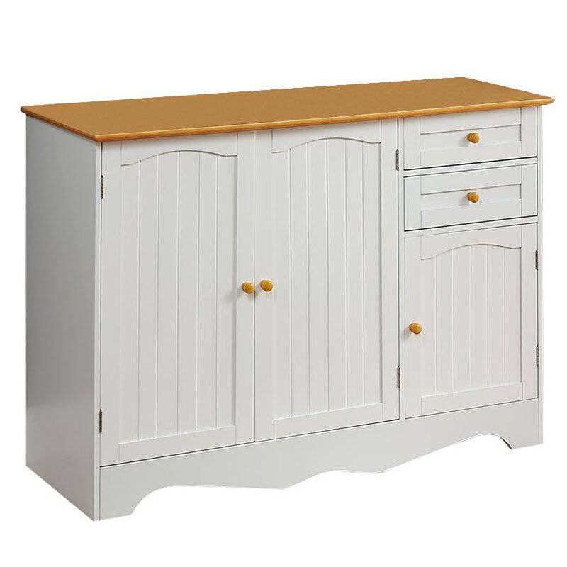 Front. Hivvago - White Sideboard Buffet Cabinet with Light Wood Finish Top and Knobs - White, Light Brown.