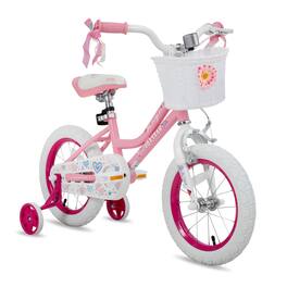 JOYSTAR - Angel Kids Bike for Toddlers Ages 3-5, Child's Bicycle with Training Wheels Basket for Girl Boy 14" - Cute Pink