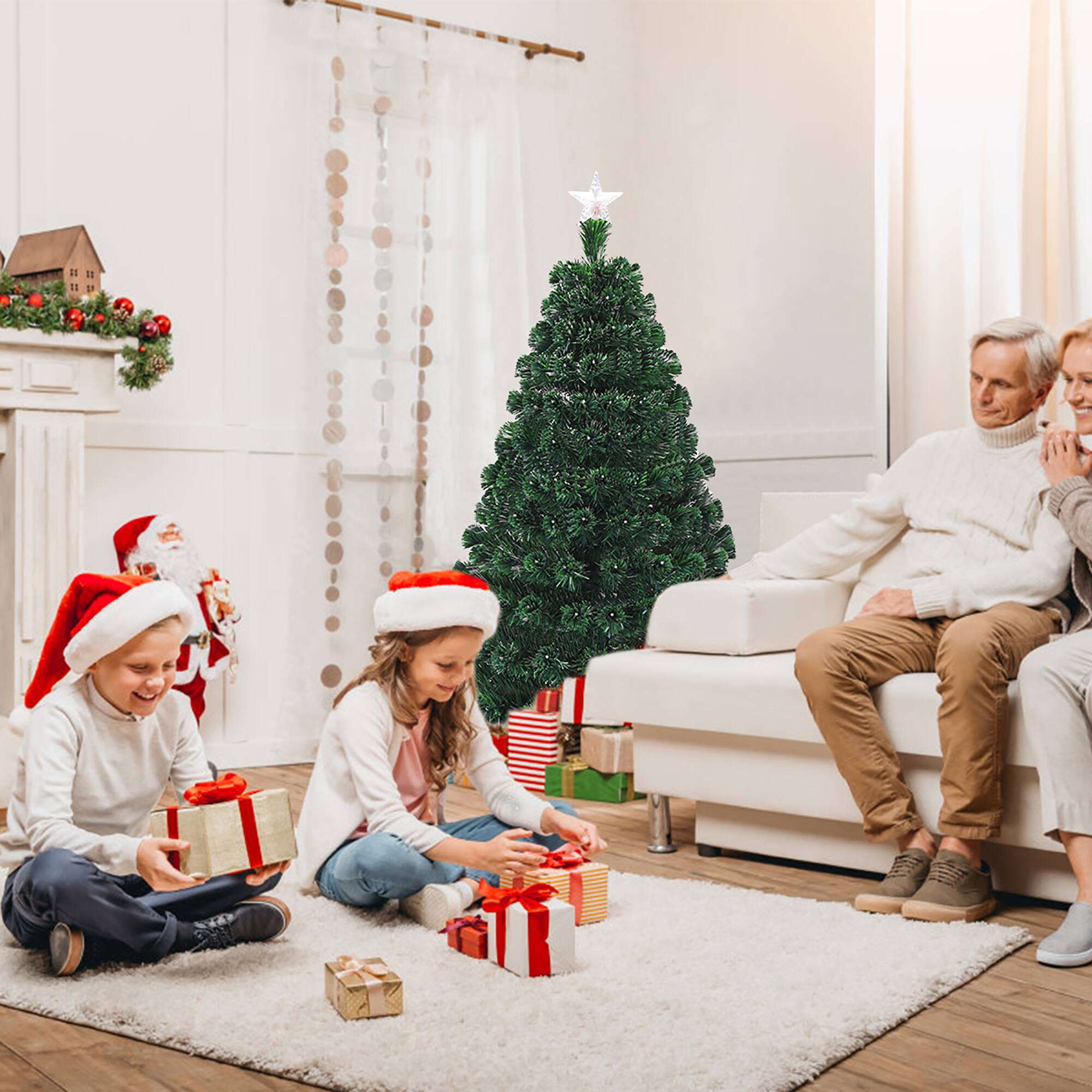 Alt View 12. Costway - 6'Pre-Lit Christmas Tree Fiber Optic Multicolor LED Lights - Green.