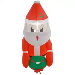 PULUZ - 3.4 feet Inflatable Santa Claus Holding Wreath w/ LED Lights, Blow-Up Outdoor Hanging Display for Garden Party - Red