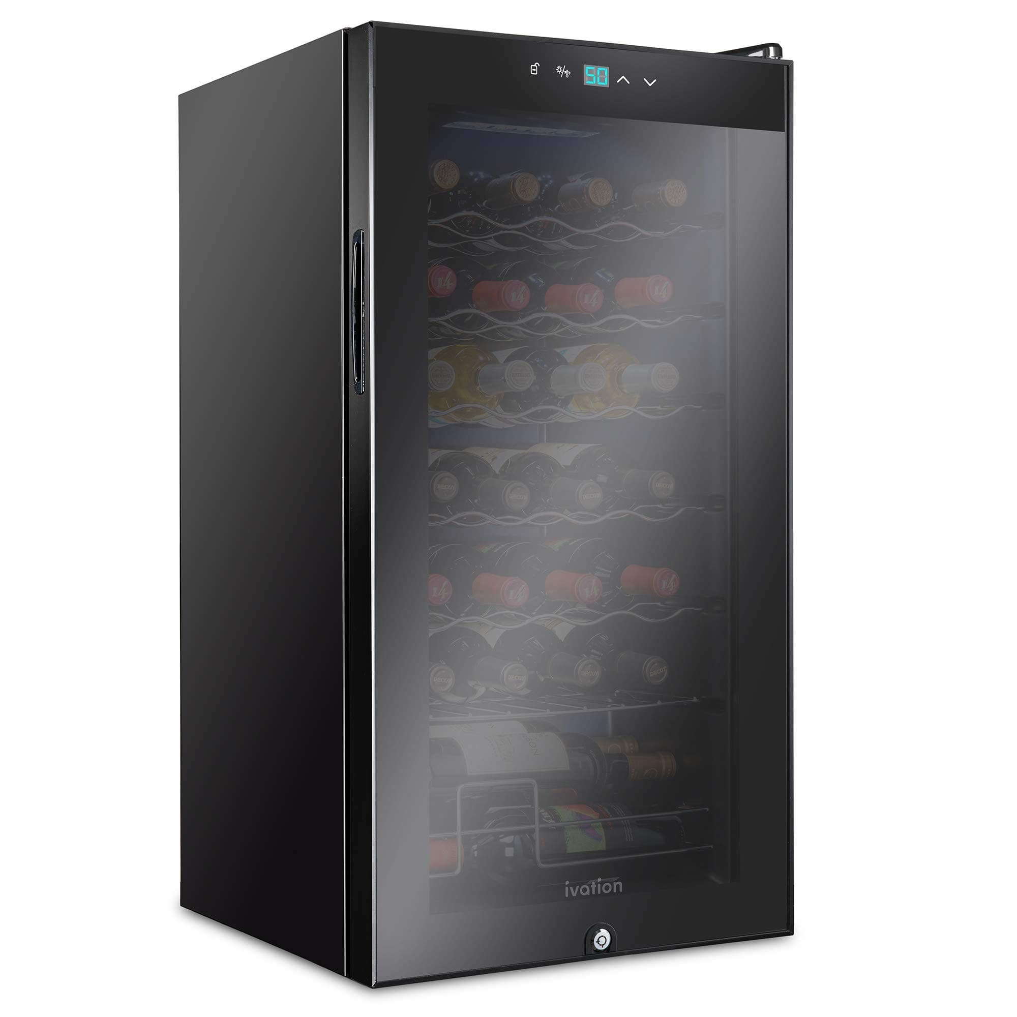 Ivation - 28 Bottle Compressor Wine Refrigerator, Freestanding Wine Cooler with Lock - Black