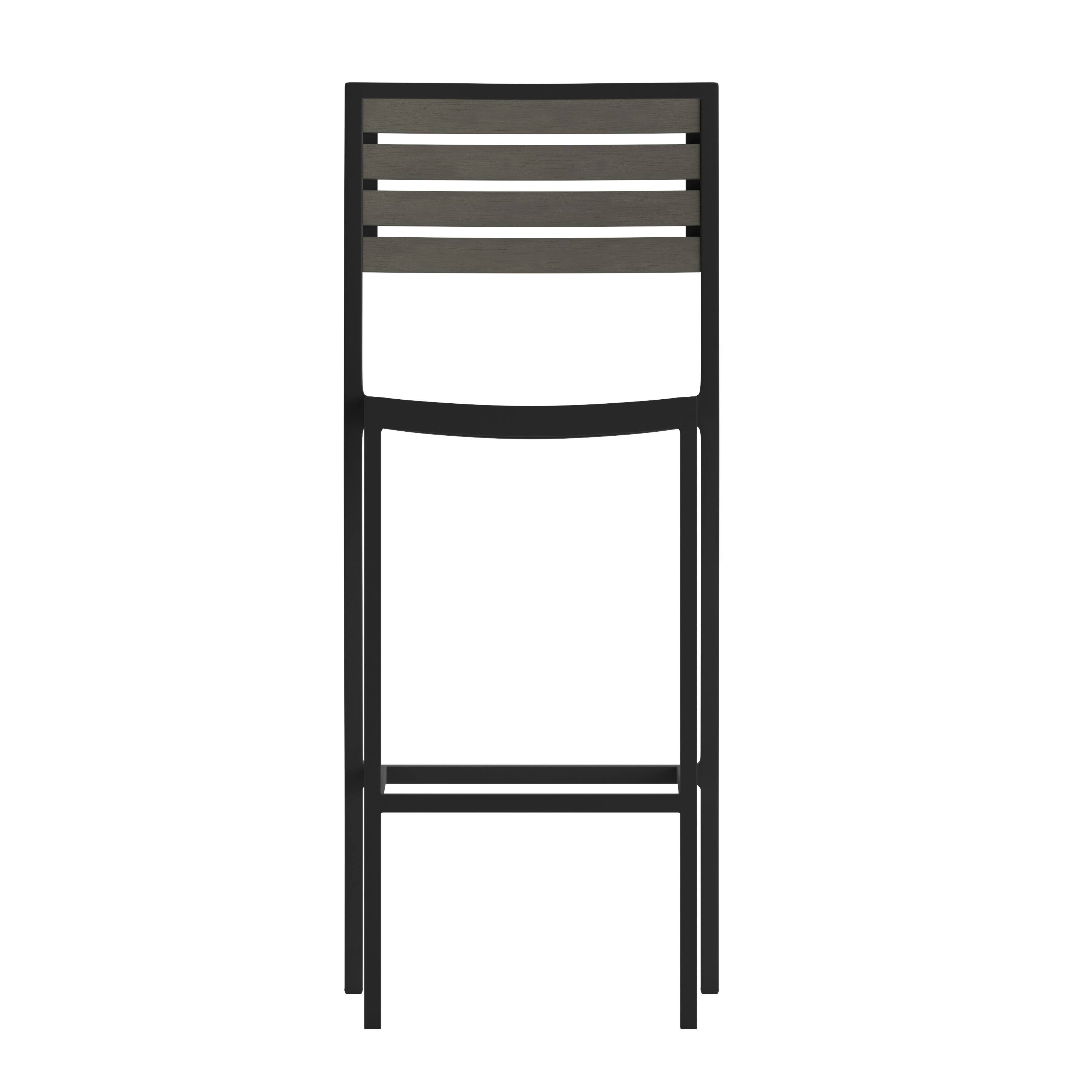 Alt View 9. Emma + Oliver - Livia All-Weather Armless Bar Height Dining Stool with Polyresin Slats and Aluminum Frame - Gray Wash.