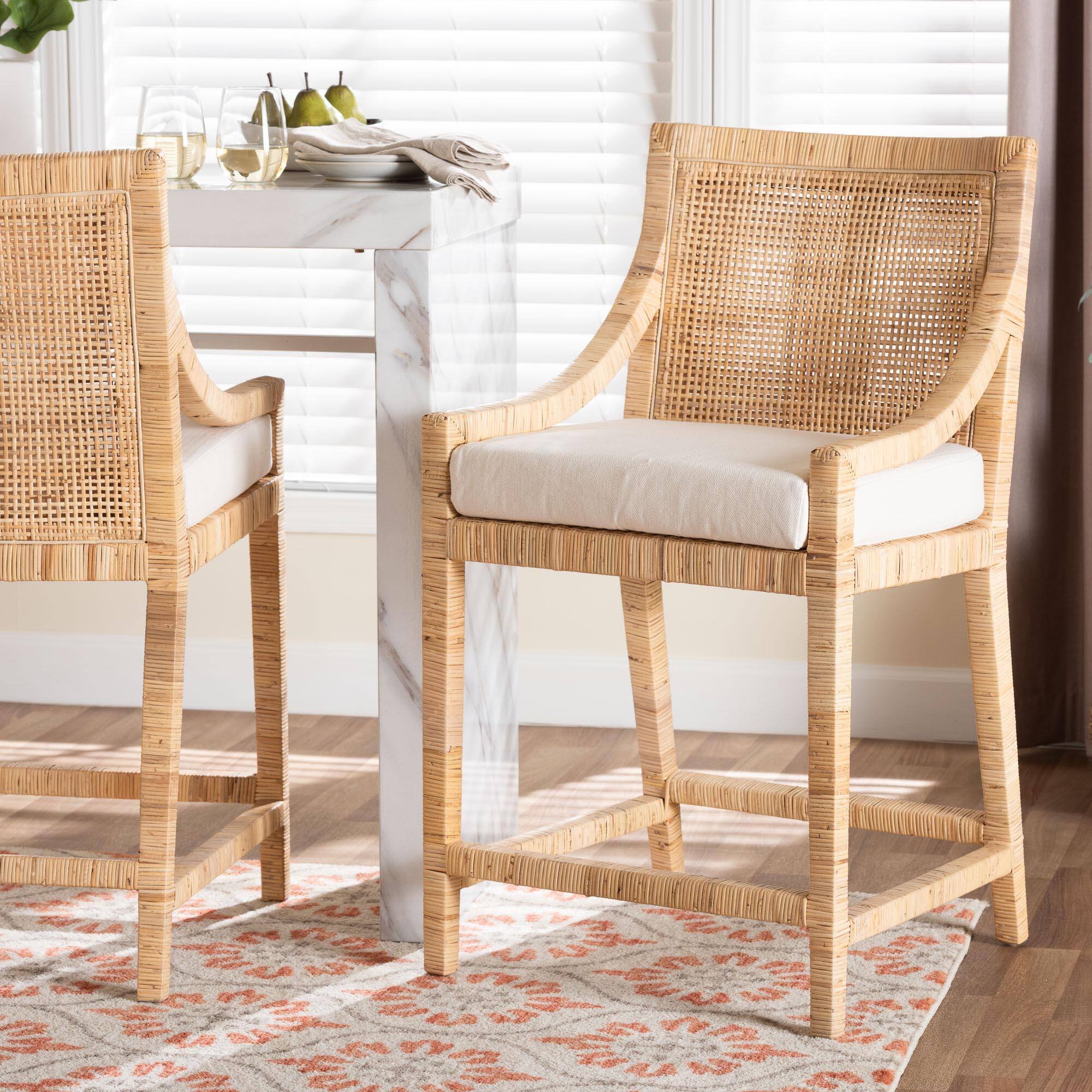 Alt View 4. bali & pari - Alexis Natural Rattan Counter Stool - Handcrafted Wingback Counter Chair with Woven Back and Removable Seat Cushion - Light Honey.