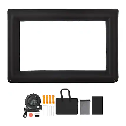 Front. VEVOR - 16FT Inflatable Projector Screen, Inflatable Movie Screen Outdoor with 250W Air Blower Projector Screen - Black,White.