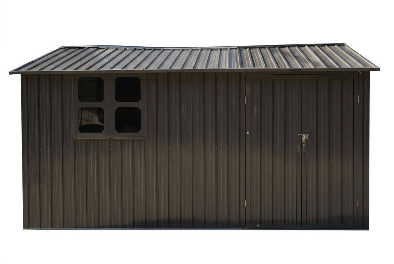 Alt View 2. Mondawe - 12x10 Ft Metal Garden Sheds with Window - Brown.