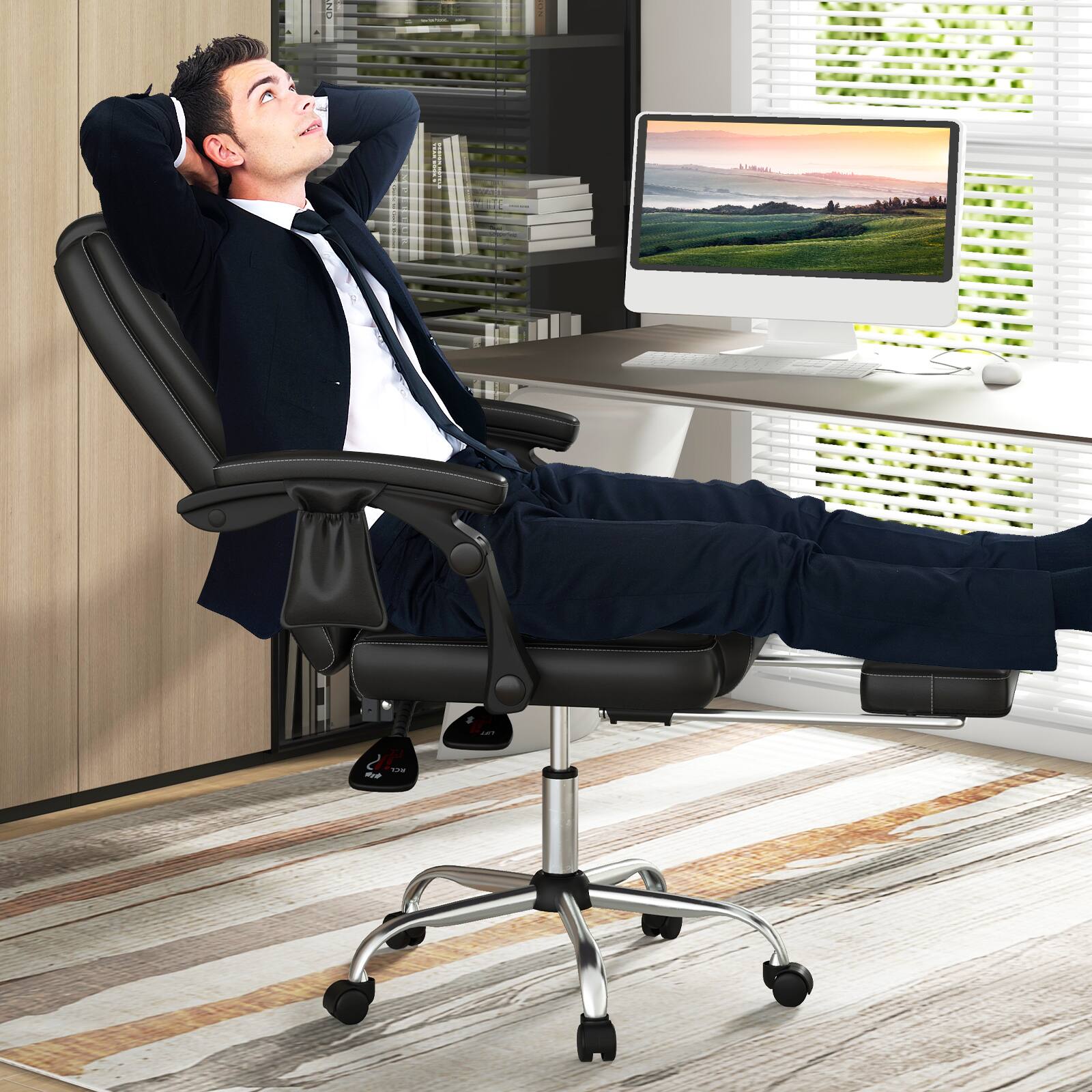 Alt View 1. Ecooso - Office Chair Massage Executive Chair with Armrests and Retractable Footrest - Black.