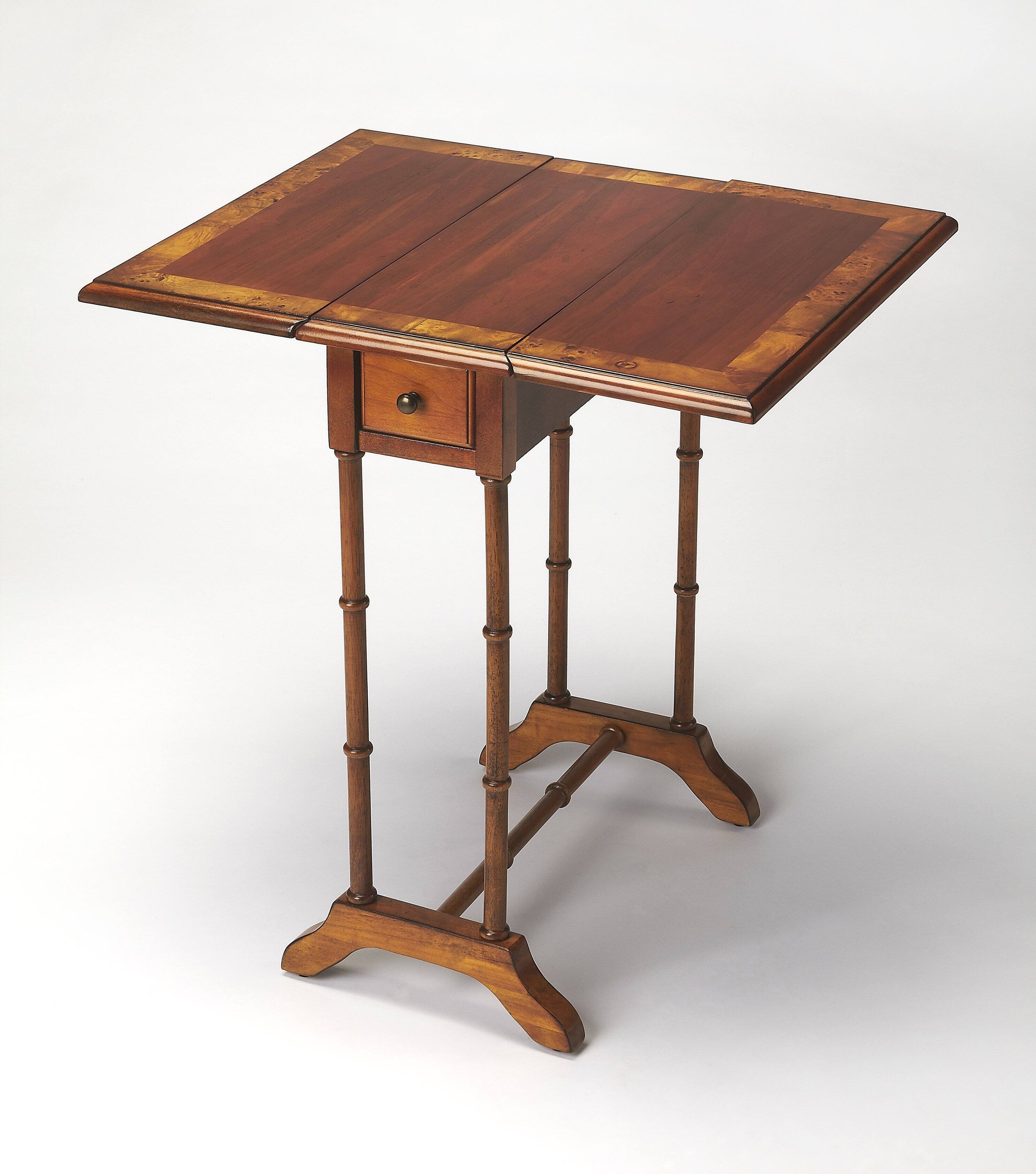 Butler Specialty - Darrow 24 in. W Fully Extended Rectangualr Wood Drop-Leaf 1 Drawer Side Table - Medium Brown