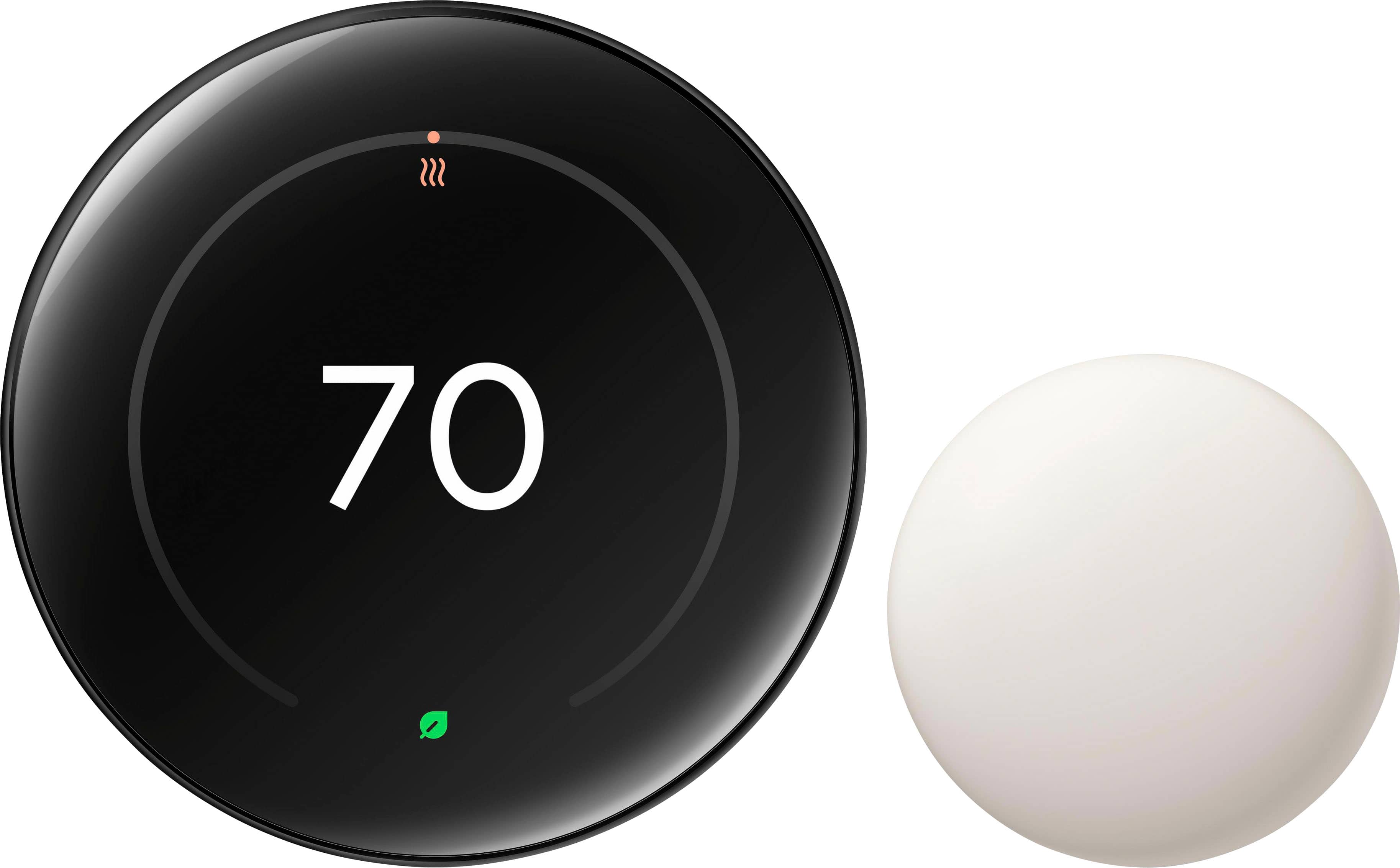 Front. Google - Nest Learning Thermostat (4th gen) with Nest Temperature Sensor (2nd gen) - Polished Obsidian.