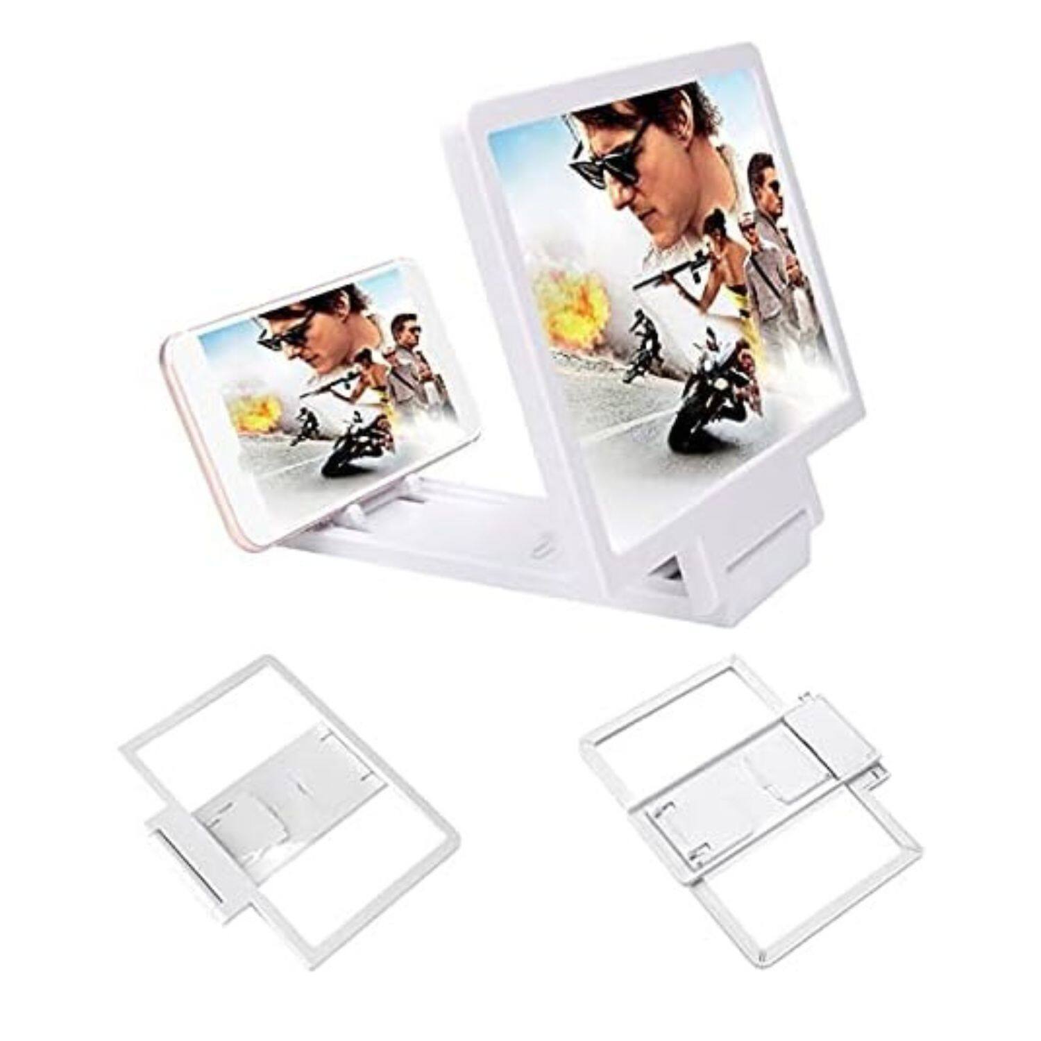 Angle. Stock Preferred - 3D Mobile Phone Screen Magnifier Stand 7.8” Foldable HD Amplifier with Anti-Slip Holder - White.