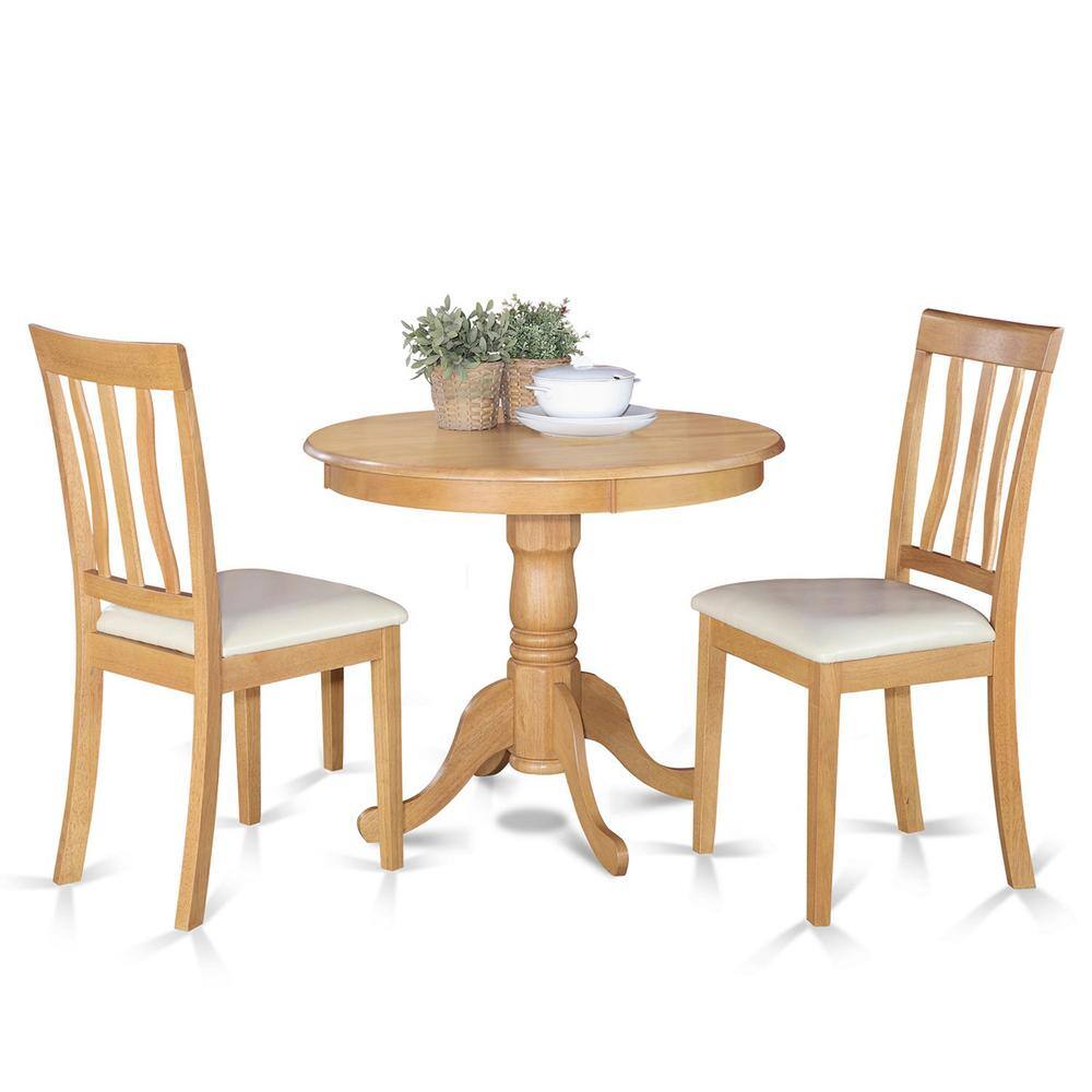 Back. East West Furniture - 3 Pc Kitchen Table set- Table and 2 Dining Chairs - Oak.