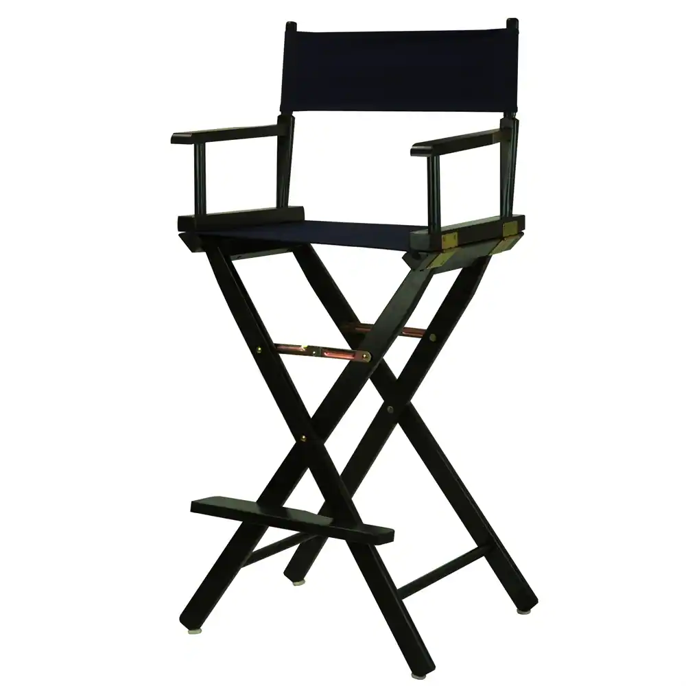Alt View 1. FurniFact - Navy Blue Canvas Director Chair with Solid Wood Frame - Black Frame/Navy Canvas.