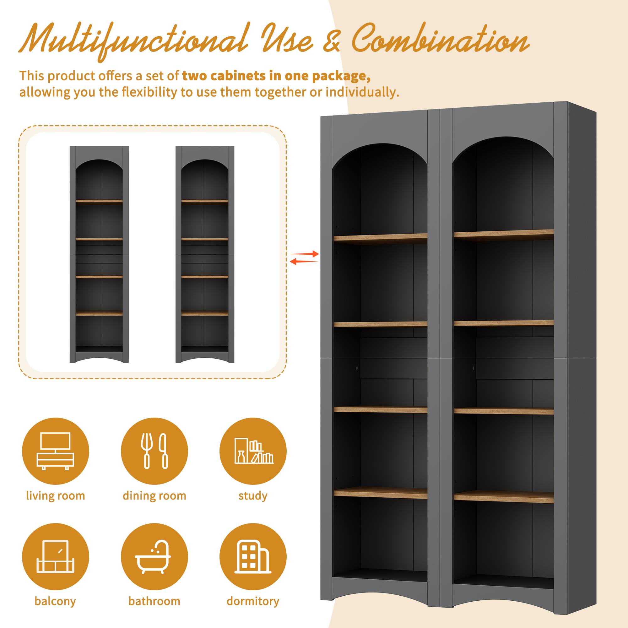 Multifunctional Use & Combination

This product offers a set of two cabinets in one package, allowing you the flexibility to use them together or individually.

- living room
- dining room
- study
- balcony
- bathroom
- dormitory