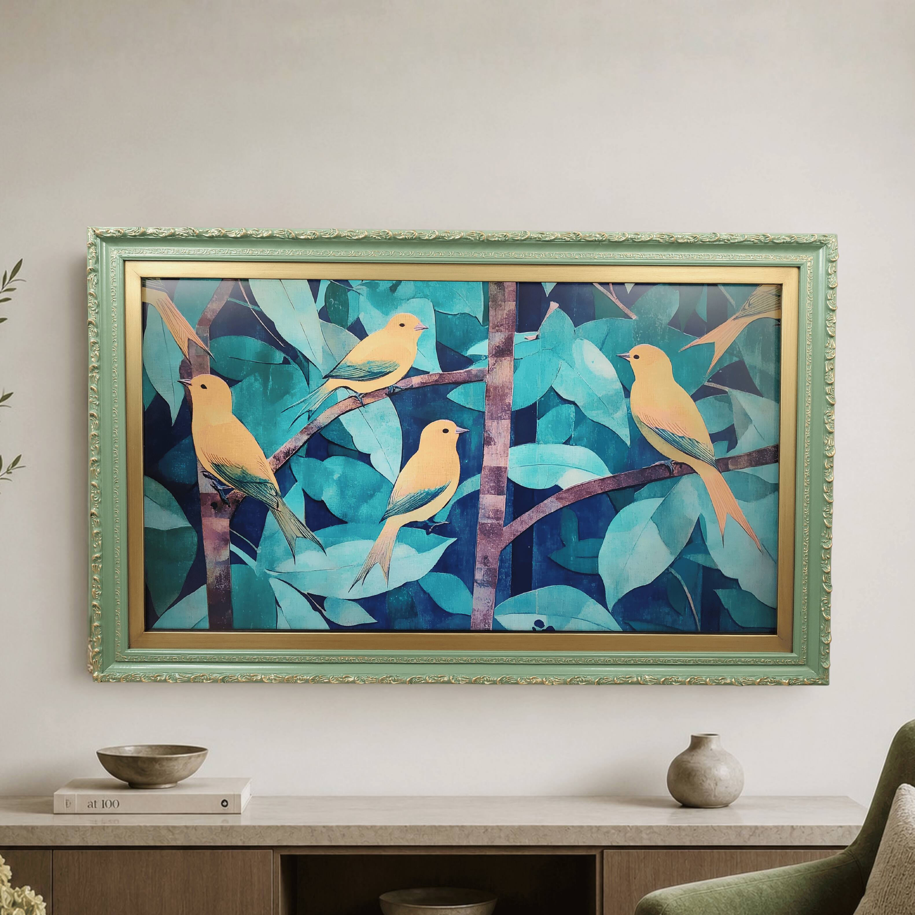 Alt View 9. LAREDO FRAME FACTORY - 65 inch Hisense Canvas TV Ornate frame, Canvas TV by Hisense - CACTUS VALLEY GREEN WITH GOLD.