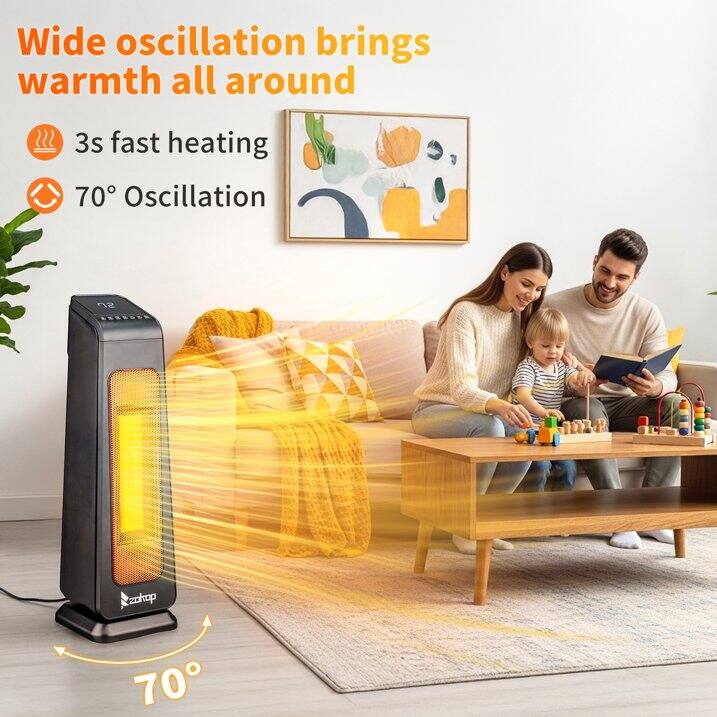 Wide oscillation brings warmth all around

3s fast heating

70° Oscillation

70°