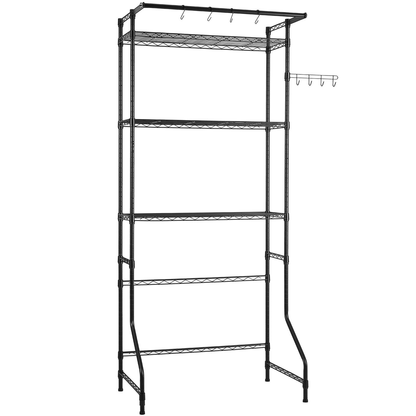 Alt View 5. VEVOR - Over Washer and Dryer Storage Shelf,3 Tiers Laundry Room Drying Rack,Hanger Rod and Hooks, Single Row Adjustable Shelves - Black.