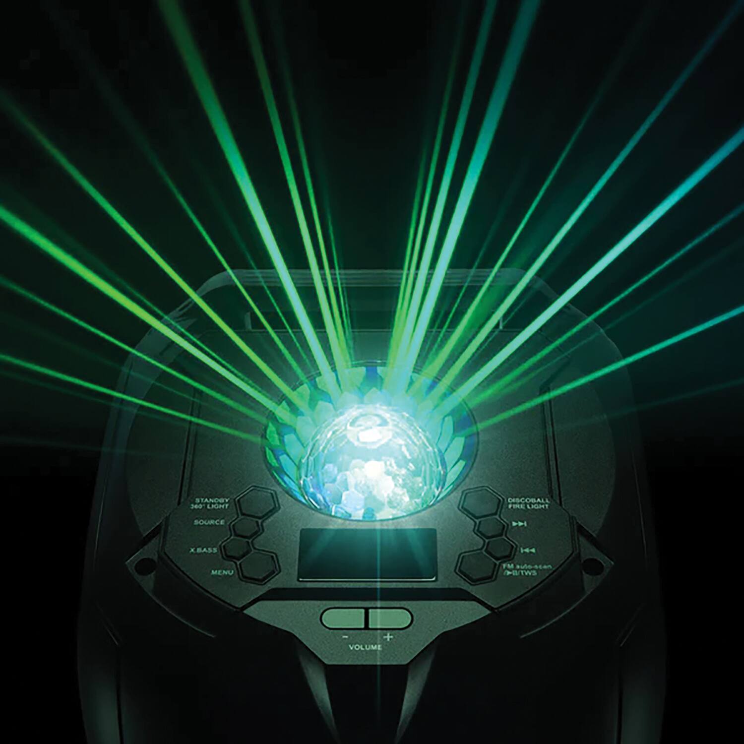 STANDBY  
260 LIGHT  
SOURCE  
XBASS  
MENU  
VOLUME  

DISCOBALL  
FIRE LIGHT  

FM SUB-SCAN  
B/TWS