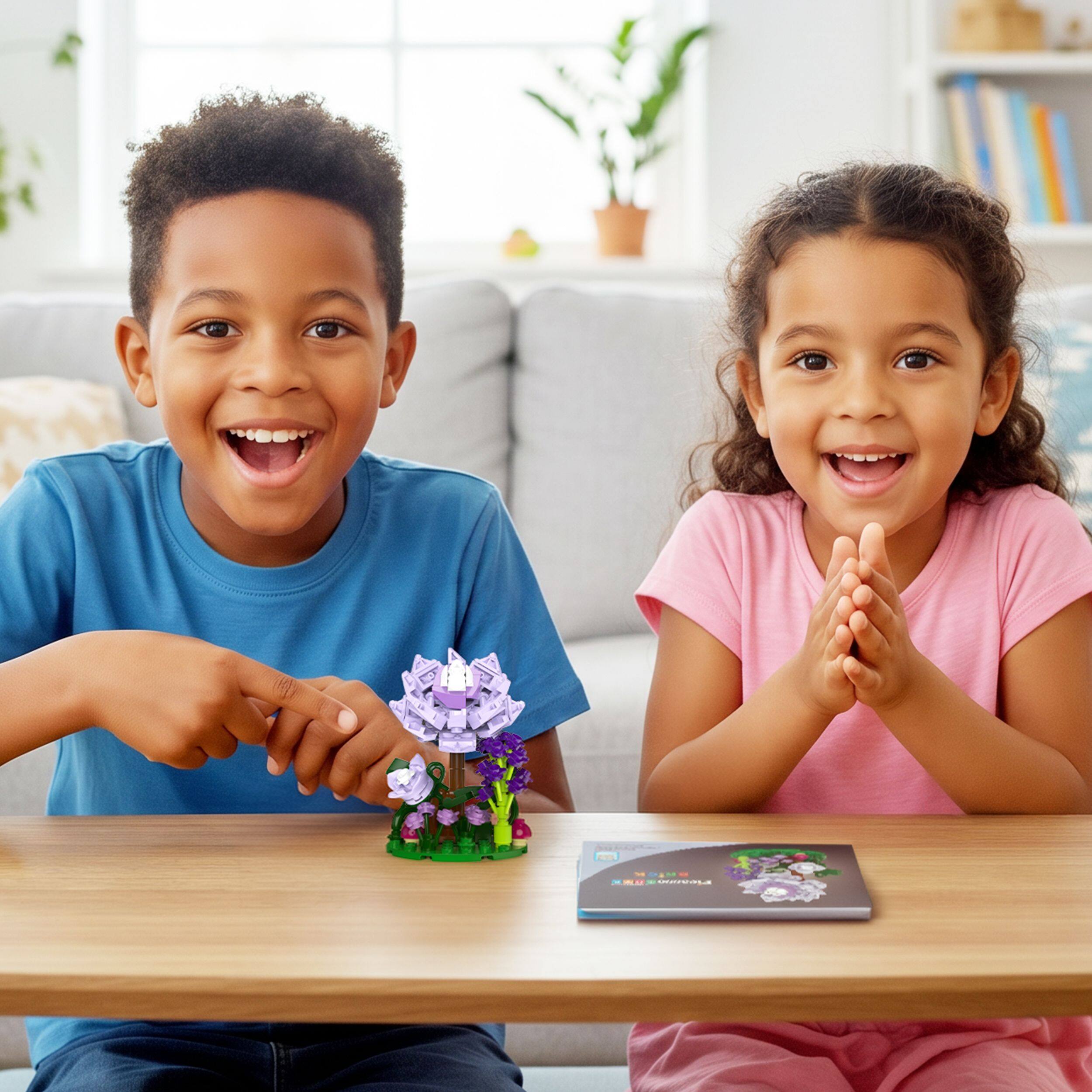Alt View 1. PicassoTiles - Flower Garden Building Block Set, 118PCS STEM Educational DIY Floral Arrangement Toy for Kids, Purple Dahlia.