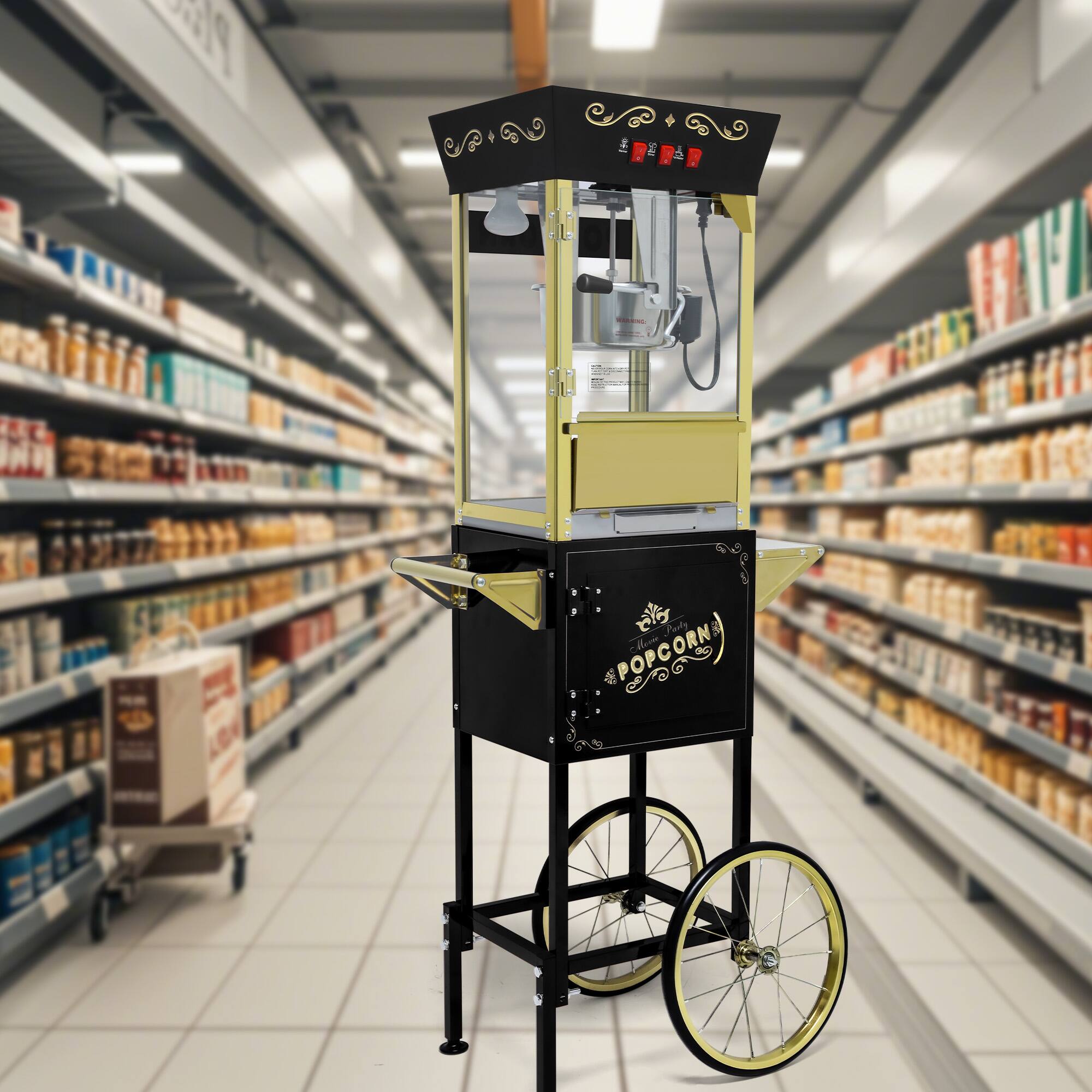 Sure, here is the corrected and grouped text from the image:

**Top Section:**
- R SB 5 -d

**Middle Section:**
- Padly POPCORN

**Bottom Section:**
- Meow 5

**On the Popcorn Machine:**
- The Popcorn
- POPCORN