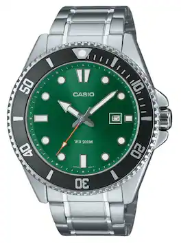Casio - Standard Analog Quartz MDV-107D-3A2V Stainless Steel Green Dial Men's Watch 200M - Silver, Green