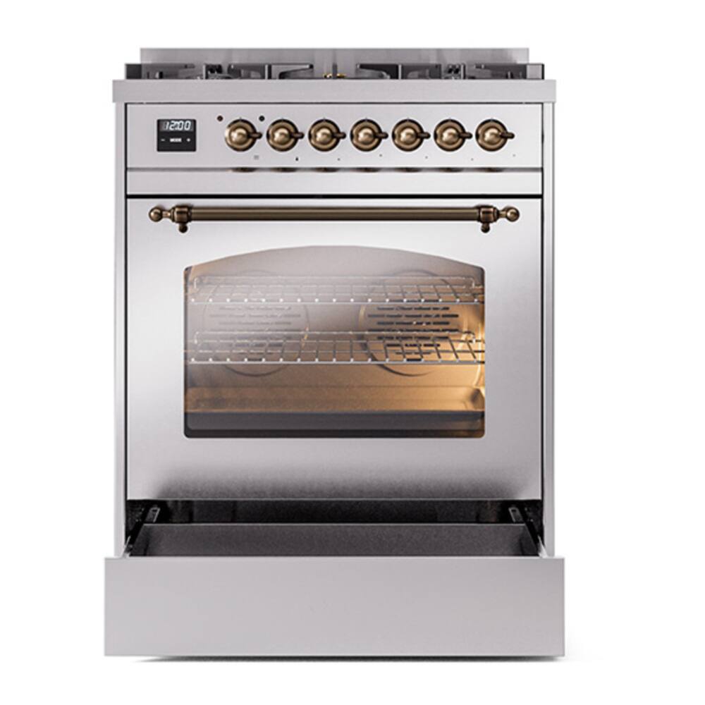 Alt View 6. ILVE - ILVE Nostalgie II 30 inch Dual Fuel Range with 5 Burners (Liquid Propane, Stainless Steel, Burnished Trim) - Stainless Steel.