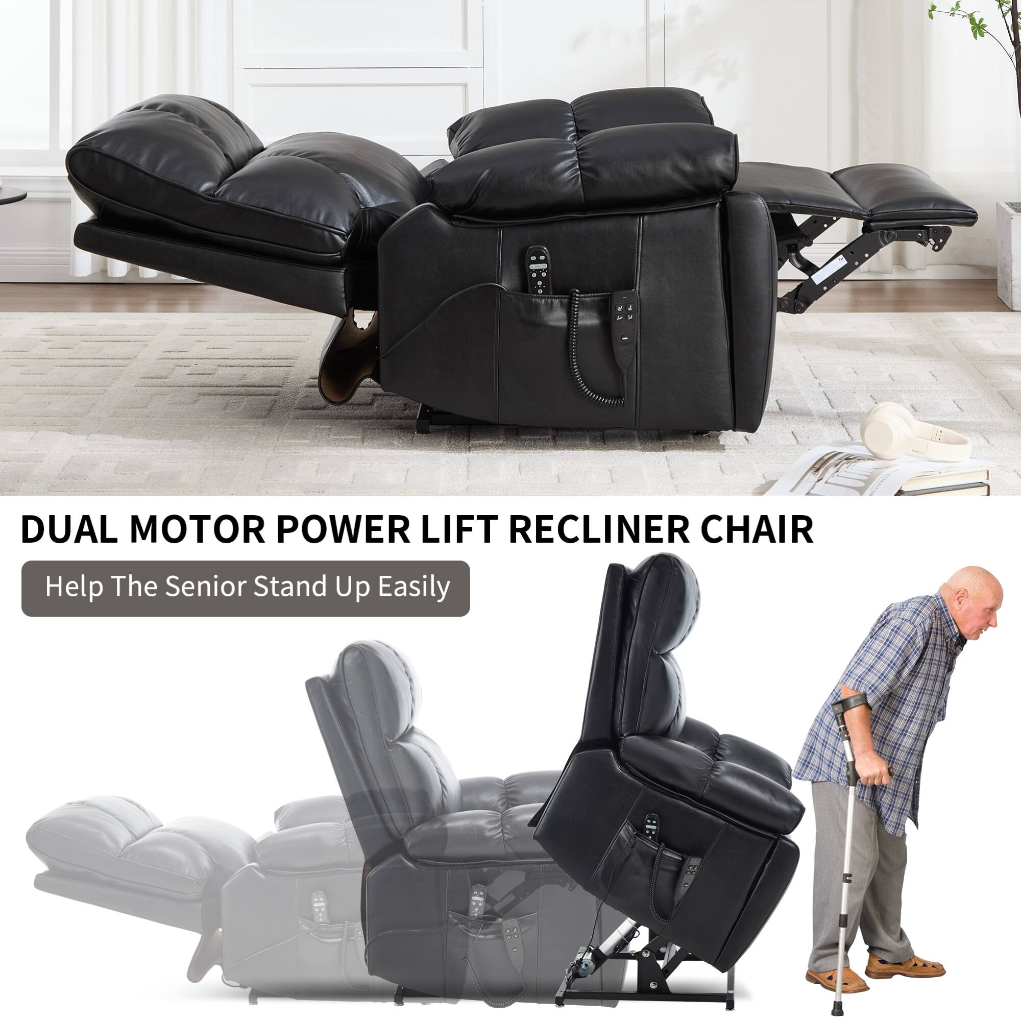 DUAL MOTOR POWER LIFT RECLINER CHAIR  
Help The Senior Stand Up Easily