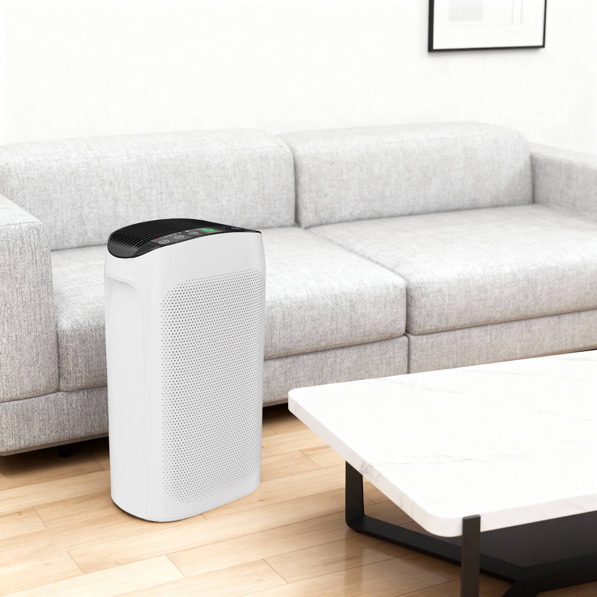 Left. Vaczon - Smart Home Air Purifier with Touch Controls LED Display, 210 CADR and Quiet Sleep Mode - White.