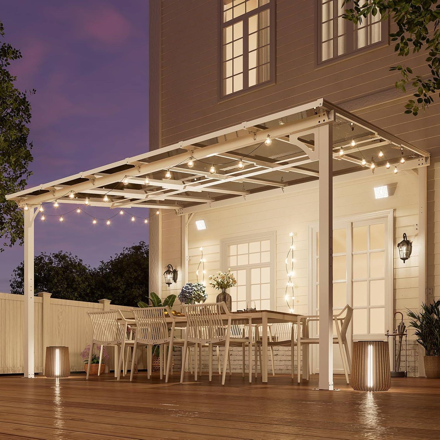 Angle. Yardgrace - 10'x 12' Outdoor Wall Mounted Lean-to Gazebo, Heavy Duty Sloped Roof Metal Awning for Patio, Decks & Backyard - White.