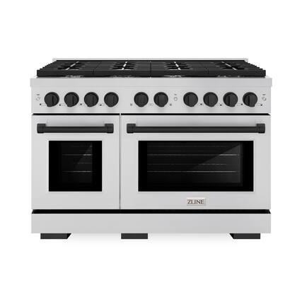 Front. ZLINE - ZLINE Autograph 48" Paramount Double Oven Dual Fuel Range w/ Matte Black Accents (SDRZ-48-MB) - Stainless Steel.