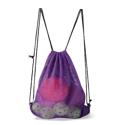 Front. GSE Games & Sports Expert - 19"x15" Mesh Drawstring Backpack Bag for Sports Gym Gear, Backpacking, Camping Gear, Travel(Purple) - purple.